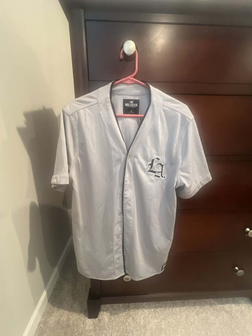 Hollister LA Mesh Baseball Jersey Grey Size L